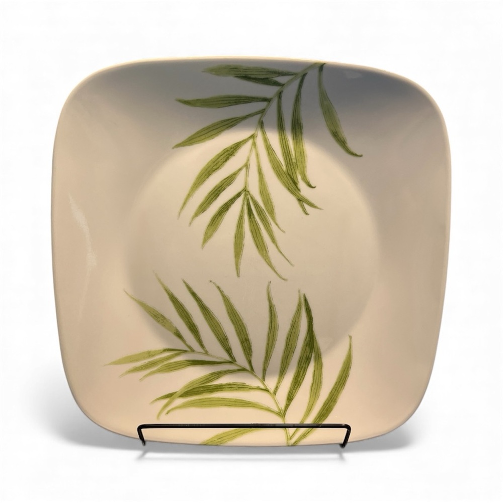 2 Corelle Bamboo Leaf Square Dinner Plates – 10.5”